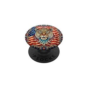 Drapeau américain Léopard 4 Juillet Imprimé léopard USA PopSockets PopGrip Adhésif