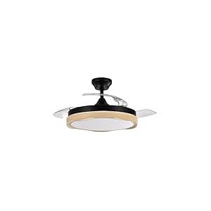 Brightium Ventilateur DC Blondi en noir et bois, avec 3 pales de 107 cm et flux de 7200 lumens, 6 vitesses et lumières en 3000 K, 4500 K et 6000 K, télécommande, minuterie et mémoire incluses.