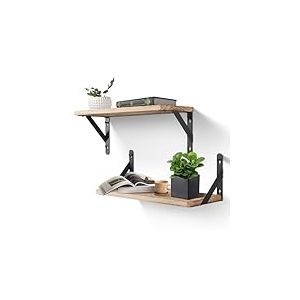 &Eacute;tag&egrave;re Murale, Uten Lot de 2 Etagere Murale en Bois Design Moderne, Longueur 42cm, Rustiques pour Cuisine, Salle de Bain, Salon, Bureau, Brun Clair