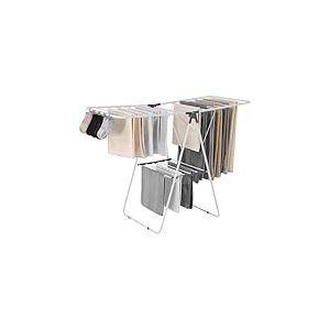 VEVOR Étendoir à Linge Pliable, Séchoir à Linge sur Pied à 2 Niveaux, avec Pinces à Chaussettes et 21 Barres de Séchage, en Métal, Stable, Réglable en Hauteur, pour Extérieur et Intérieur, Blanc
