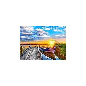 Diamond Painting Set, tableau avec motif ponton au coucher du soleil et accessoires, set de bricolage pour peindre avec des pierres scintillantes pour les enfants à partir de 5 ans