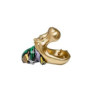 Kare Figurine Hippopotame affamé, doré/Multicolore, 17 x 24 x 27 cm, Objet décoratif, Peinture à Niveau, Motif Hippopotame Amusant ludique pour décoration d'étagère, Salon, Chambre à Coucher