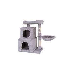 lionto Arbre à Chat avec Balle en Peluche avec grelot et hamac, Hauteur 70 cm, Arbre avec sisal et Peluche, Surface de Repos et niches Confortables, pour Petits et Grands Chats, Gris Clair