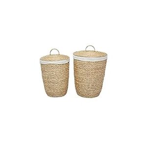 Deco 79 Grandes poignées, organisation, panier à linge, rangement de couvertures, jacinthe d'eau, brun clair, S/2 58,4 cm, 63,5 cm de hauteur
