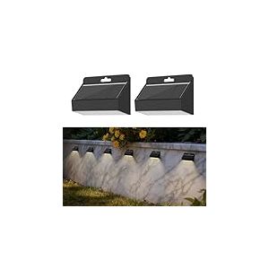 Smiling Shark Lampe Solaire Exterieur, 2 Pièces LED Applique Murale Exterieur Solaire IP65 Étanche Lumières de Clôture Solaires pour Jardin Clôture Escaliers Marches Cour Terrasse, Blanc Chaud