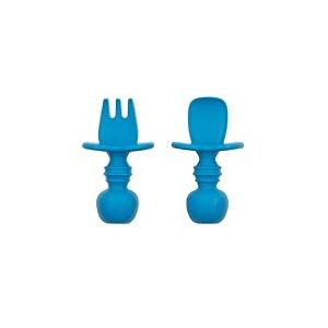 Bumkins Chewtensils Ensemble Fourchette/Cuillère en Silicone pour Bébé - Bleu Foncé