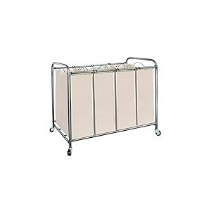 STORAGE MANIAC Trieur &agrave; linge 4 sections, 181 l, panier &agrave; linge avec roulettes, s&eacute;parateur de v&ecirc;tements, panier s&eacute;parateur de v&ecirc;tements, panier &agrave; linge avec roues et sacs amovibles, beige