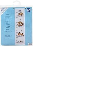 Vervaco Point De Croix Compté Kit DIY Cadeau Mesure De La Hauteur Enfant CHIENS ET FLEURS Tableau Complet Kit De Broderie Loisir Créatif Maison Décoration ca. 18 x 70 cm Cross Stitch Height Chart