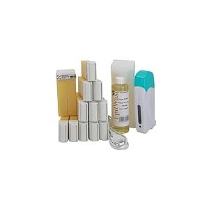 EpilWax - Kit Chauffe Cire Épilation Professionnelle avec 12 x Recharges Roll on Cire à la Vanille, 100 x Bandes d'Épilation et Huile après Épilation - Gamme Solo