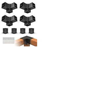 VEVOR Kit Supports de Pergola, Lot de 8, Support de Poteau Bois 92x92 mm, 4 Supports d'angle 3 Voies, 4 Bases de Poteaux, Acier au Carbone, pour Poutres Bois Standard, Banquets de F&ecirc;te en Plein Air