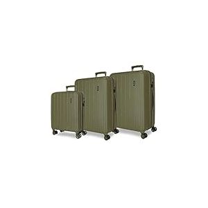 MOVOM Wood Valise de Cabine, Moyennes, Grandes et Ensembles, Rigide ABS Fermeture TSA, 4 Roues Doubles Extensibles, Bagage à Main de Joumma Bags, Kaki, Cabin, Medium, Large, Lot de 3 valises