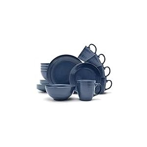 ECHTWERK Alicia Service de table vintage 24 pièces pour 6 personnes - Design moderne - En grès bleu foncé - Avec 6 assiettes plates, 6 assiettes à dessert, 6 bols, 6 tasses à thé