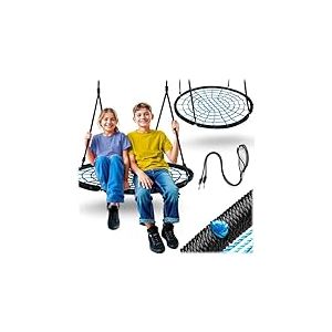Neo-Sport Balançoire nid d'extérieur, 100 cm, avec Armature, Charge maximale : 150 kg, imperméable, Ronde, Noir et Bleu