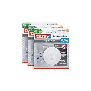 Lot de 3 paquets tesa Crochet de plafond &ndash; crochet auto-adh&eacute;sif &ndash; fixation d'objets d&eacute;coratifs &ndash; supporte jusqu'&agrave; 0,5 kg/crochet &ndash; s'enl&egrave;ve sans laisser de traces, tesa 77781, Blanc
