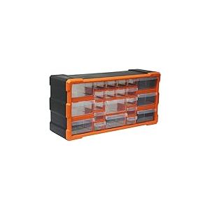 Boxer&reg; Bo&icirc;te de Rangement avec 22 Tiroirs &ndash; 25 &times; 50 &times; 16 cm &ndash; Empilable ou &agrave; Fixer au Mur &ndash; Tiroirs Transparents &ndash; Noir/Orange &ndash; Plastique PP