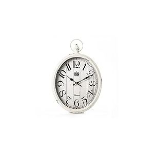 Musaoz Horloge Murale Ovale en métal rétro européen à l'ancienne, Style Rustique Vintage, Fonctionne à Piles, silencieuse, pour Salon, Cuisine, Ferme, 40,6 cm, Blanc