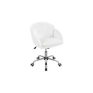 Yaheetech Chaise de Bureau &agrave; roulettes Design Fleur Fauteuil de Bureau en Velours R&eacute;glable en Hauteur avec Dossier Arrondi Inclinable Chaise Pivotante &agrave; 360&deg; pour Chambre Biblioth&egrave;que Blanc Neige