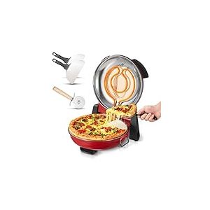 VEVOR Four à Pizza Électrique 305 mm, Cuiseur à Pizza 1200 W, avec Pierre en Cordiérite, 5 Modes de Contrôle de la Température, Hublot pour Une Cuisson Précise, Chauffe jusqu'à 420 °C, Maison Rouge