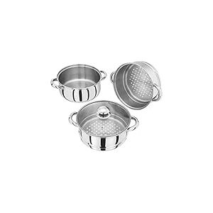 Judge Essentials - Cuit-vapeur en inox HX03-3 niveaux dont 1 fait-tout - couvercle en verre avec trou vapeur - compatible induction/four - garantie 25 ans - 20 cm