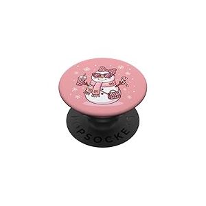 Bonhomme de Neige l&eacute;opard de No&euml;l avec caf&eacute; glac&eacute; et Bonbons PopSockets PopGrip Adh&eacute;sif