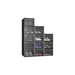 YITAHOME Bo&icirc;te &agrave; chaussures, Lot de 12 boite Rangement Chaussures en Platique Transparente, Empilable et Pliable, pour chaussures jusqu'&agrave; la pointure 46 boite a chaussure Respirante Noire