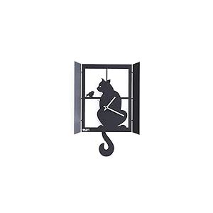 Arti E MESTIERI - Horloge Murale avec Pendule Chat à la fenetre - Noir