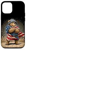 Costume d'ours en Casque Militaire et Drapeau américain Coque pour iPhone 12/12 Pro