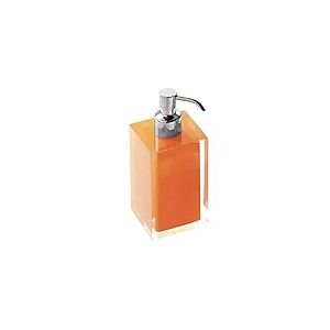 Gedy Auckland Dosassavon de Salle de Bain Orange, Dimensions : 16,2 x 7 cm, capacité 210 ML, Distributeur de Savon de Salle de Bain en résine Transparente de Haute qualité, Design R&S, Fait à la Main