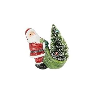 Flair Flower Figurine de Père Noël avec Sapin dans Un Sac - Décoration de Table - Cadeau de Noël - Figurine décorative - Statue décorative - Sculpture - Rouge - 15 x 14 x 7 cm