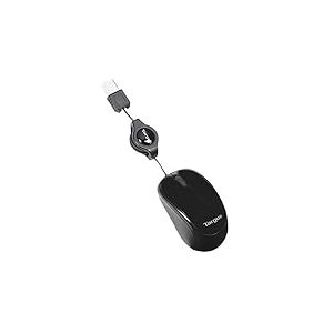 Targus Souris Optique Compact Blue Trace, souris d'ordinateur avec cordon rétractable, souris filaire avec technologie Blue Trace pour toutes les surfaces - Noir, AMU75EU