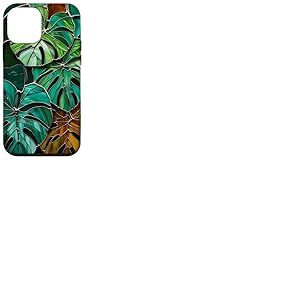 Coque de téléphone Motif Feuilles de Monstera Style vitrail Art déco Vert Coque pour iPhone 12 Mini