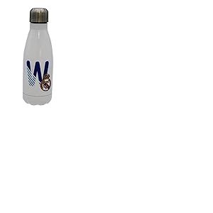 Real Madrid CyP Brands Bouteille d'eau en acier inoxydable, fermeture herm&eacute;tique, lettre W bleue, 550 ml, Blanc