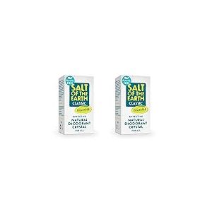 Plastic Free Natural Deodorant Crystal Stick by Salt of the Earth, Unscented, Fragrance Free - Vegan, Long Lasting Protection, Leaping Bunny Approved - 75g (Lot de 2)