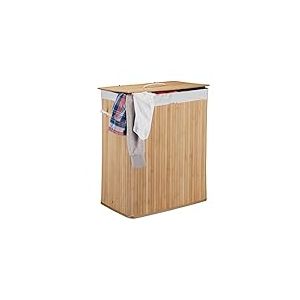 Relaxdays 10024382_126 Corbeille Bambou Panier à Linge 2 Compartiments Coffre Pliable Couvercle 100 litres, Nature, Naturel, 63 x 52 x 33 cm