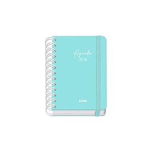 Dohe - Agenda Scolaire 2025 2026 - Page Par Jour, Taille A6 (12x17 cm), Espagnol et Anglais, Fermeture à Spirale Double et Élastique, Couverture Rigide, 4 Pages d'Autocollants - SERENITY Vert