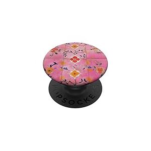 Carrelage marocain rose floral oriental art tendance vintage PopSockets PopGrip Adhésif