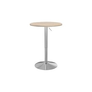 HOMCOM Table de Bar Ronde Table Haute Cuisine Mange-Debout r&eacute;glable en Hauteur 69-91 cm avec Plateau pivotante &agrave; 360&deg; Base en Acier ch&ecirc;ne Clair et argent&eacute;