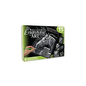 Royal & Langnickel - Set d'images à gratter Animaux domestiques, argent, 6 images, cheval, chiots et compagnie, images à gratter pour enfants et adultes, avec 2 crayons à gratter et des modèles