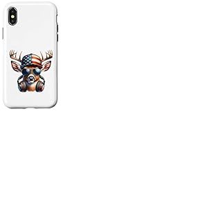 Cerf avec Chapeau Drapeau am&eacute;ricain et Casque Coque pour iPhone X/XS