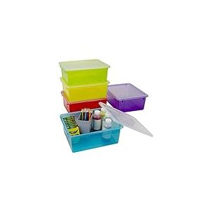 Storex Lot de 5 plateaux de rangement profonds format lettre &ndash; Bac de rangement avec couvercle anti-claquement pour salle de classe, bureau et maison, teintes assorties, lot de 5 (62550A05C)