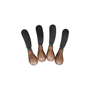 NERTHUS FIH 1303 Ensemble de 4 couteaux &agrave; tartiner avec manches en bois et lame noire, &eacute;l&eacute;gance et fonctionnalit&eacute; pour votre table.