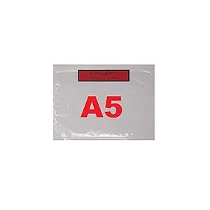 1000 Pochettes porte document ci-inclus format A5 (feuille A4 plié en 2) adhésives transparente, imprimée documents ci-inclus et documents Enclosed - Pochette d’Expédition autocollante C5 225 x 165 mm