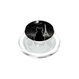 Esthétique Chat Noir Nuit Tour Eiffel à Paris PopSockets PopGrip pour MagSafe