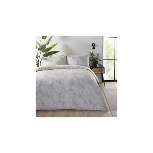 Fusion - Housse de Couette Feuilles Naturelles - 230 x 220 cm - 2 Taies d'oreiller - Réversible (2 Couleurs) - Housse de Couette Feuilles de Lin Naturel - Housse de Couette Tropicale