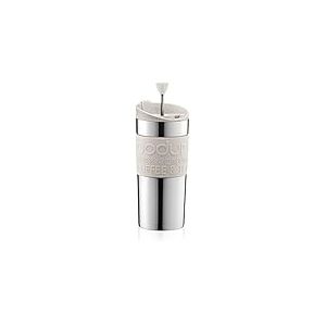 Bodum - K11067-913 - Travel Press Set - Mug &agrave; Piston en Inox + Couvercle Extra - 0,35 L - Blanc Cr&egrave;me