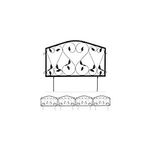 Relaxdays Bordure Potager, clôture Jardin 4 éléments, Fer, Antique, Design Feuilles, H x L : 33 x 225 cm, Noir, Beetzaun