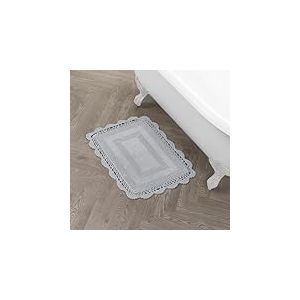 Laura Ashley Crochet Coton 24 x 40 &ndash; Tapis de Bain, Blanc, Gris Clair, 17x24 inch