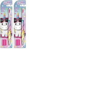 Naturaverde | Kids - Be a Unicorn - Brosse &agrave; dents avec poils moyens pour enfants, brosse &agrave; dents dr&ocirc;le pour Bimbi, brosse &agrave; dents licorne (Lot de 2)