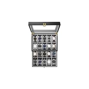 Uten Pr&eacute;sentoir Coffret Bo&icirc;te &agrave; Montre en Bois avec Coussin Amovible pour 20 Montres Rangement Noir