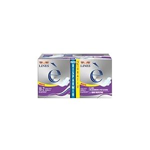 Lines Il est long avec ailes absorbantes en Lactifless, paquet de stock, lot de 18 pièces + 2 offerts